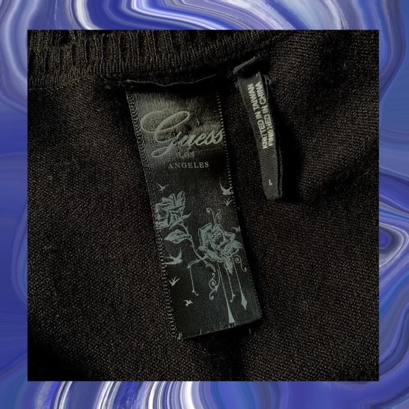 🌈4/$20🌈 Vintage Y2K Bling GUESS Sequin Embellished Logo Stretch Scoop Neck top - Picture 4 of 5